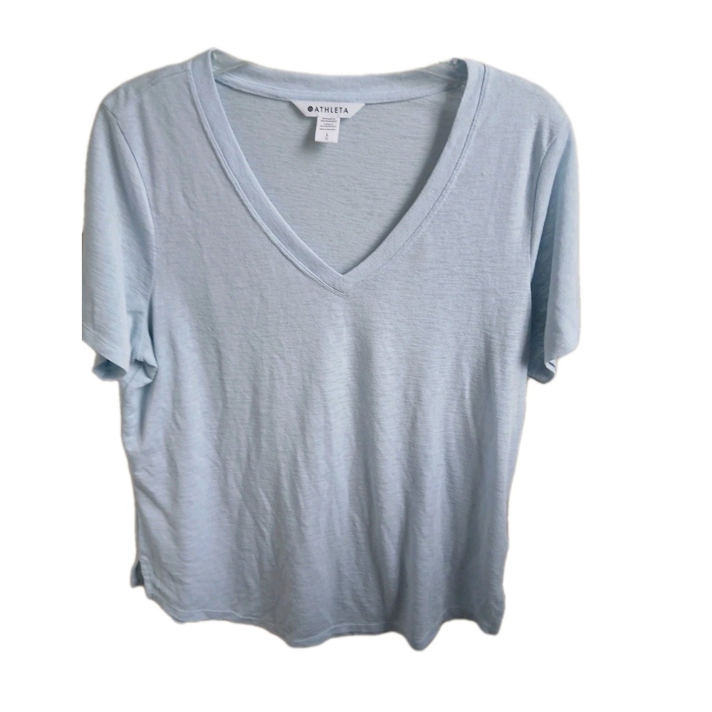 Athleta‎ Women's Tencel Moral Blend Athleisure V Neck T Shirt Baby Blue Large